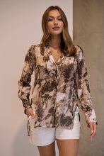 Load image into Gallery viewer, Natia Mocha Print Button Up Collared Shirt