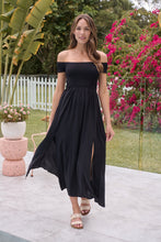 Load image into Gallery viewer, Bianca Shirred off Shouder Black Maxi
