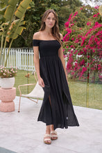 Load image into Gallery viewer, Bianca Shirred off Shouder Black Maxi