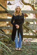 Load image into Gallery viewer, Blakely Black Drape Tie Waist Long Cardigan