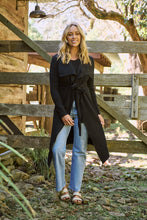 Load image into Gallery viewer, Blakely Black Drape Tie Waist Long Cardigan