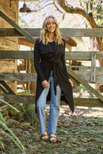 Load image into Gallery viewer, Blakely Black Drape Tie Waist Long Cardigan
