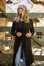 Load image into Gallery viewer, Blakely Black Drape Tie Waist Long Cardigan