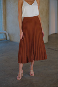 Demi Pleated Rust Midi Skirt