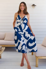 Load image into Gallery viewer, Sadie White/Blue Print Singlet Tie Front Dress