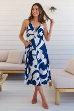 Load image into Gallery viewer, Sadie White/Blue Print Singlet Tie Front Dress