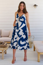 Load image into Gallery viewer, Sadie White/Blue Print Singlet Tie Front Dress