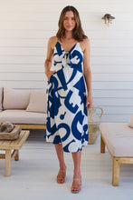 Load image into Gallery viewer, Sadie White/Blue Print Singlet Tie Front Dress