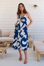Load image into Gallery viewer, Sadie White/Blue Print Singlet Tie Front Dress