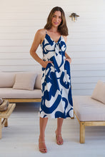 Load image into Gallery viewer, Sadie White/Blue Print Singlet Tie Front Dress
