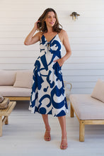 Load image into Gallery viewer, Sadie White/Blue Print Singlet Tie Front Dress