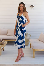 Load image into Gallery viewer, Sadie White/Blue Print Singlet Tie Front Dress