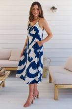 Load image into Gallery viewer, Sadie White/Blue Print Singlet Tie Front Dress