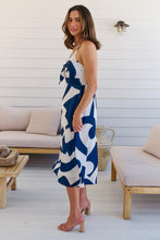 Load image into Gallery viewer, Sadie White/Blue Print Singlet Tie Front Dress