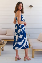 Load image into Gallery viewer, Sadie White/Blue Print Singlet Tie Front Dress