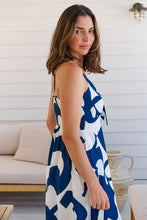 Load image into Gallery viewer, Sadie White/Blue Print Singlet Tie Front Dress