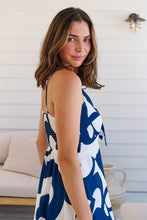 Load image into Gallery viewer, Sadie White/Blue Print Singlet Tie Front Dress