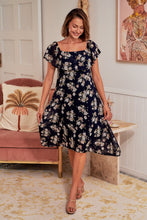 Load image into Gallery viewer, Tiffany Navy Floral Chiffon Off Shoulder Dress