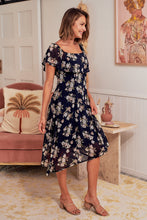 Load image into Gallery viewer, Tiffany Navy Floral Chiffon Off Shoulder Dress