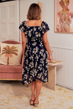 Load image into Gallery viewer, Tiffany Navy Floral Chiffon Off Shoulder Dress