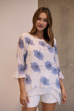 Load image into Gallery viewer, Kiara White/Blue Floral long Sleeve Layered Top