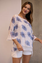 Load image into Gallery viewer, Kiara White/Blue Floral long Sleeve Layered Top