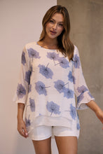 Load image into Gallery viewer, Kiara White/Blue Floral long Sleeve Layered Top