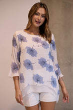 Load image into Gallery viewer, Kiara White/Blue Floral long Sleeve Layered Top