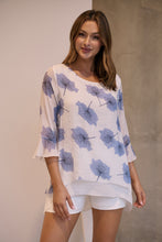 Load image into Gallery viewer, Kiara White/Blue Floral long Sleeve Layered Top
