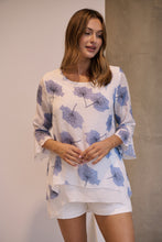 Load image into Gallery viewer, Kiara White/Blue Floral long Sleeve Layered Top