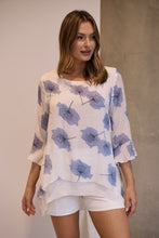 Load image into Gallery viewer, Kiara White/Blue Floral long Sleeve Layered Top