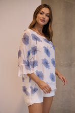 Load image into Gallery viewer, Kiara White/Blue Floral long Sleeve Layered Top