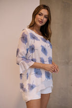 Load image into Gallery viewer, Kiara White/Blue Floral long Sleeve Layered Top