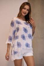 Load image into Gallery viewer, Kiara White/Blue Floral long Sleeve Layered Top