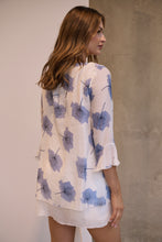 Load image into Gallery viewer, Kiara White/Blue Floral long Sleeve Layered Top