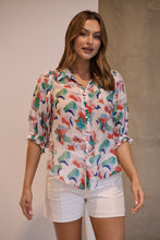 Load image into Gallery viewer, Inaya Chiffon White/Red/Blue Button Up Print Blouse