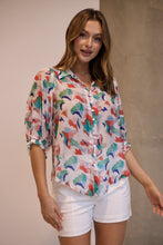 Load image into Gallery viewer, Inaya Chiffon White/Red/Blue Button Up Print Blouse