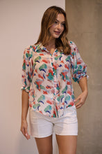 Load image into Gallery viewer, Inaya Chiffon White/Red/Blue Button Up Print Blouse