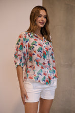 Load image into Gallery viewer, Inaya Chiffon White/Red/Blue Button Up Print Blouse
