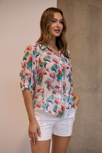 Load image into Gallery viewer, Inaya Chiffon White/Red/Blue Button Up Print Blouse