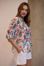 Load image into Gallery viewer, Inaya Chiffon White/Red/Blue Button Up Print Blouse