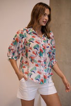 Load image into Gallery viewer, Inaya Chiffon White/Red/Blue Button Up Print Blouse