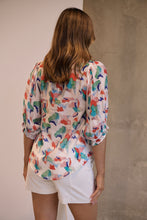 Load image into Gallery viewer, Inaya Chiffon White/Red/Blue Button Up Print Blouse