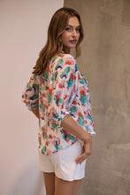 Load image into Gallery viewer, Inaya Chiffon White/Red/Blue Button Up Print Blouse