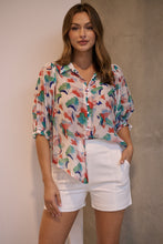 Load image into Gallery viewer, Inaya Chiffon White/Red/Blue Button Up Print Blouse