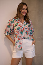 Load image into Gallery viewer, Inaya Chiffon White/Red/Blue Button Up Print Blouse