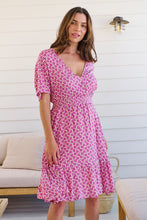Load image into Gallery viewer, Chiara Cap Sleeve Pink Retro Print Button Front Dress