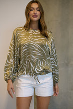 Load image into Gallery viewer, Riva Taupe/White Print Long Sleeve Drawstring Top