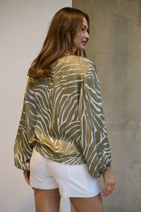 Riva Taupe/White Print Long Sleeve Drawstring Top