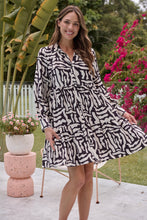 Load image into Gallery viewer, Lainey Button Front Black/White Print Smock Dress